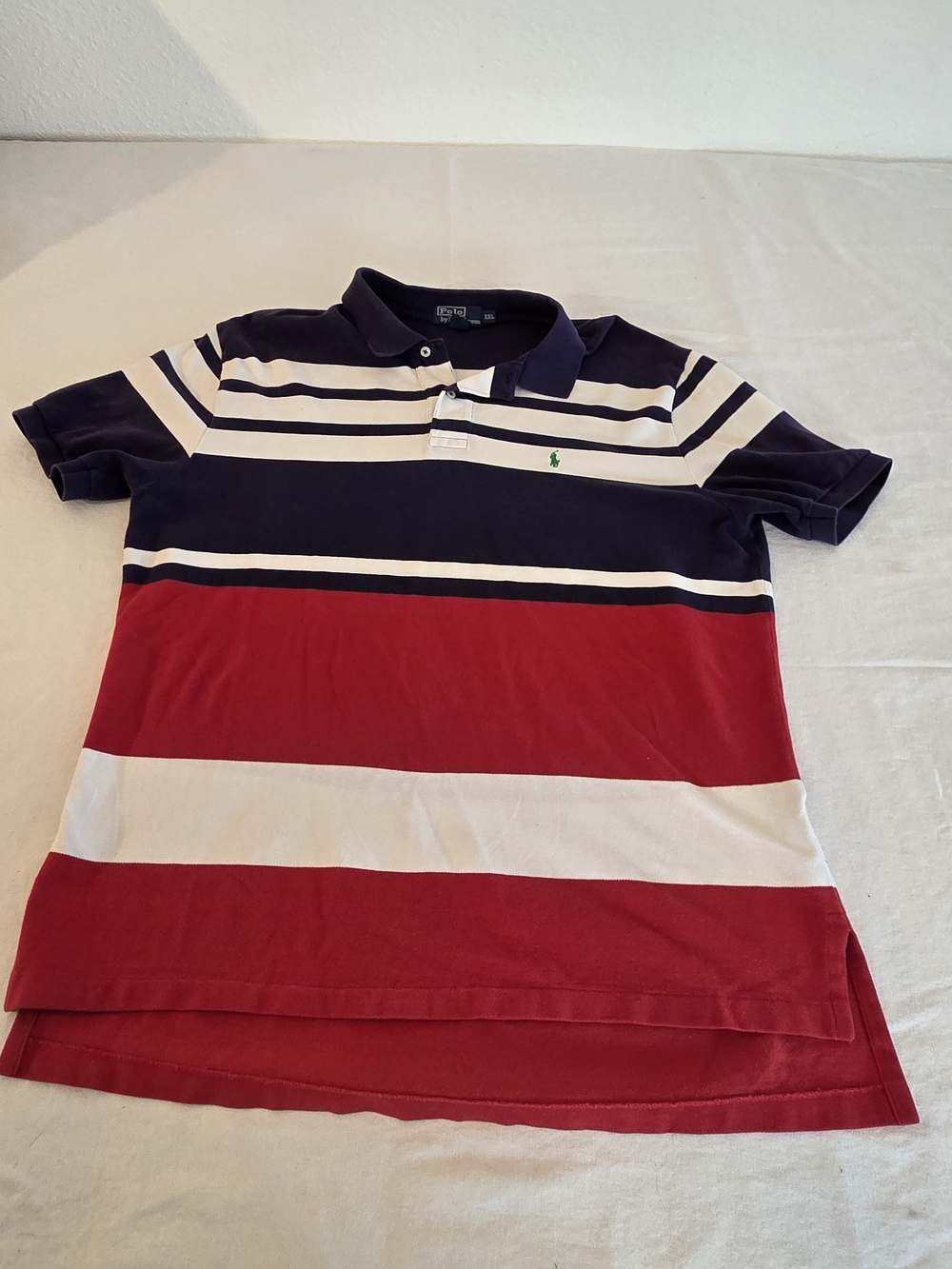 Polo by Ralph Lauren Striped Polo Shirt - Navy, Red & White. Size XXL Vintage